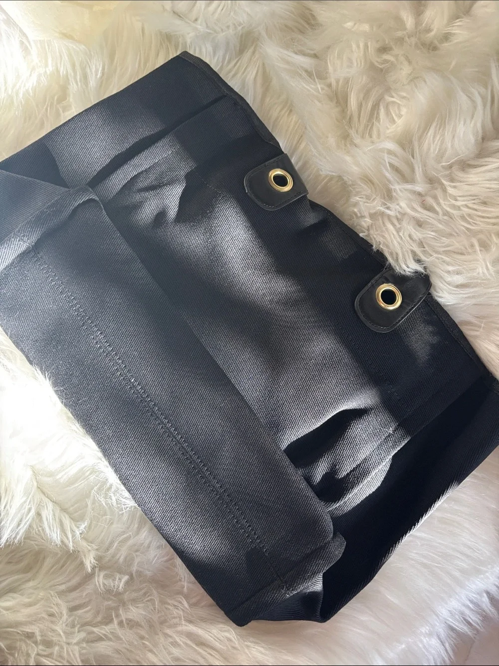 Chic Black Studded Tote with Chain Handles and Gold Accents